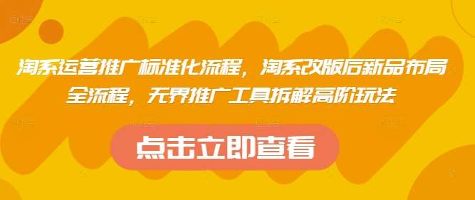 淘系运营推广标准化流程,淘系改版后新品布局全流程,无界推广工具拆解高阶玩法网创吧-网创项目资源站-副业项目-创业项目-搞钱项目网创吧