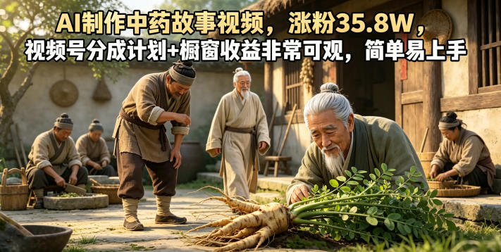 AI制作中药故事视频，涨粉35.8W，视频号分成计划+橱窗收益非常可观，简单易上手网创吧-网创项目资源站-副业项目-创业项目-搞钱项目网创吧