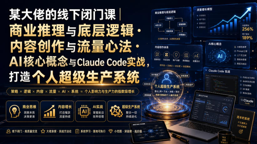 某大佬的线下闭门课|商业推理与底层逻辑・内容创作与流量心法・AI核心概念与Claude Code实战,打造个人超级生产系统【录音+图片】网创吧-网创项目资源站-副业项目-创业项目-搞钱项目网创吧