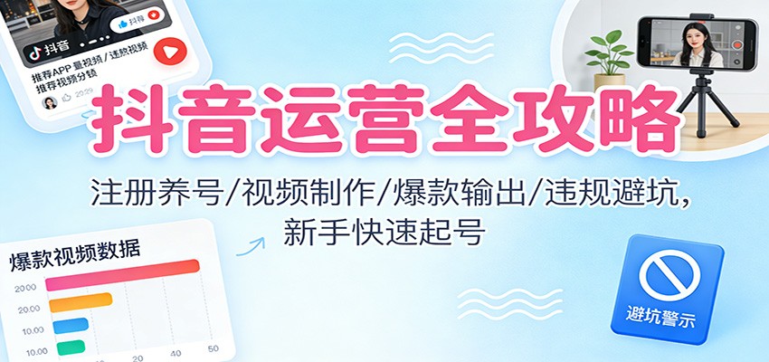 抖音运营全攻略：注册养号/视频制作/爆款输出/违规避坑，新手快速起号网创吧-网创项目资源站-副业项目-创业项目-搞钱项目网创吧