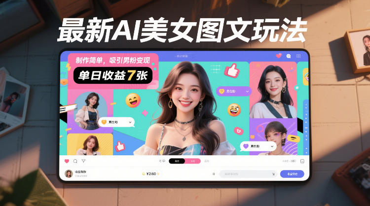 最新AI美女图文玩法，制作简单，吸引男粉变现，单天收益7张网创吧-网创项目资源站-副业项目-创业项目-搞钱项目网创吧