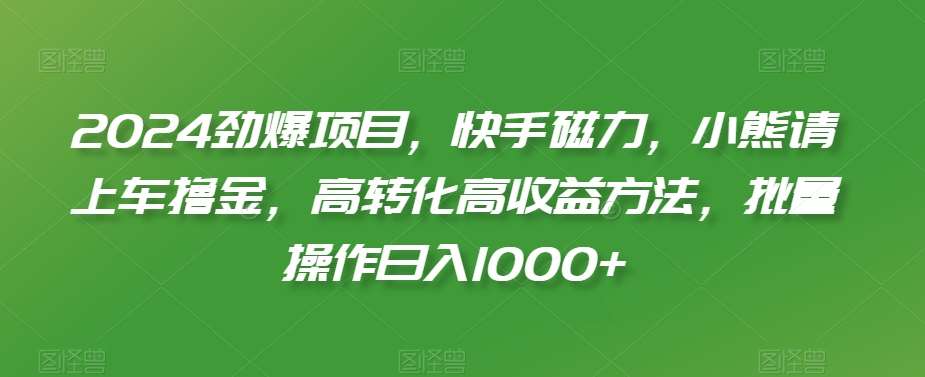 2024劲爆项目,快手磁力,小熊请上车撸金,高转化高收益方法,批量操作日入1000+【揭秘】网创吧-网创项目资源站-副业项目-创业项目-搞钱项目网创吧