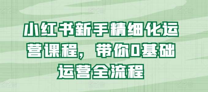 小红书新手精细化运营课程,带你0基础运营全流程网创吧-网创项目资源站-副业项目-创业项目-搞钱项目网创吧