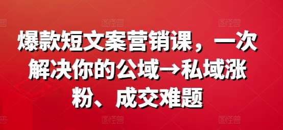 爆款短文案营销课,一次解决你的公域→私域涨粉、成交难题网创吧-网创项目资源站-副业项目-创业项目-搞钱项目网创吧
