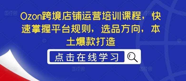 Ozon跨境店铺运营培训课程,快速掌握平台规则,选品方向,本土爆款打造网创吧-网创项目资源站-副业项目-创业项目-搞钱项目网创吧