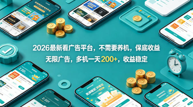 2026最新看广告平台,不需要养机,保底收益,无限广告,多机一天200+,收益稳定【揭秘】网创吧-网创项目资源站-副业项目-创业项目-搞钱项目网创吧