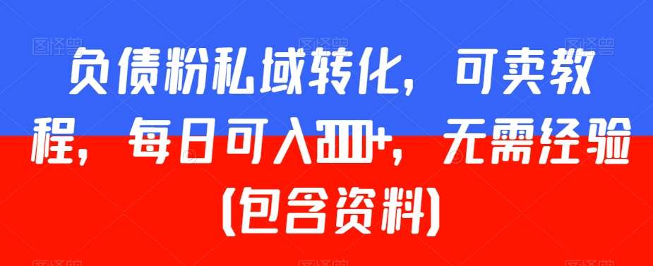负债粉私域转化,可卖教程,每日可入2000+,无需经验(包含资料)【揭秘】网创吧-网创项目资源站-副业项目-创业项目-搞钱项目网创吧