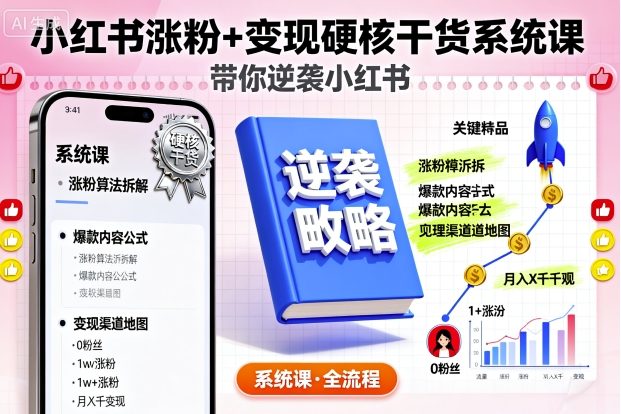 小红书涨粉+变现硬核干货系统课，带你逆袭小红书网创吧-网创项目资源站-副业项目-创业项目-搞钱项目网创吧