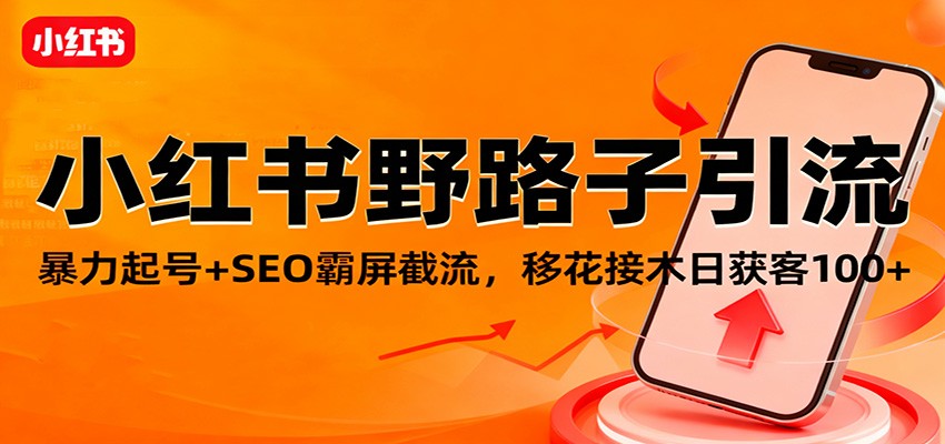 小红书野路子引流,暴力起号+SEO霸屏截流,移花接木日获客100+网创吧-网创项目资源站-副业项目-创业项目-搞钱项目网创吧