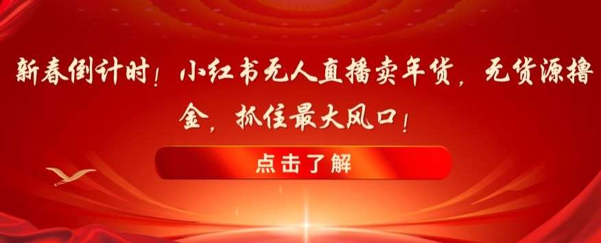 新春倒计时!小红书无人直播卖年货,无货源撸金,抓住最大风口【揭秘】网创吧-网创项目资源站-副业项目-创业项目-搞钱项目网创吧