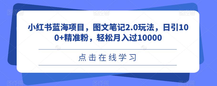 小红书蓝海项目,图文笔记2.0玩法,日引100+精准粉,轻松月入过10000【揭秘】网创吧-网创项目资源站-副业项目-创业项目-搞钱项目网创吧