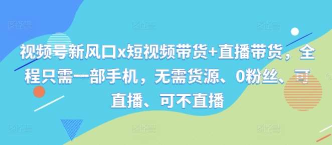 视频号新风口x短视频带货+直播带货，全程只需一部手机，无需货源、0粉丝、可直播、可不直播网创吧-网创项目资源站-副业项目-创业项目-搞钱项目网创吧