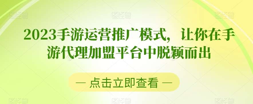 2023手游运营推广模式,让你在手游代理加盟平台中脱颖而出网创吧-网创项目资源站-副业项目-创业项目-搞钱项目网创吧