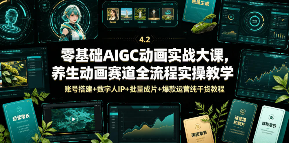 零基础AIGC动画实战大课,养生动画赛道全流程实操教学,账号搭建+数字人IP+批量成片+爆款运营纯干货教程网创吧-网创项目资源站-副业项目-创业项目-搞钱项目网创吧