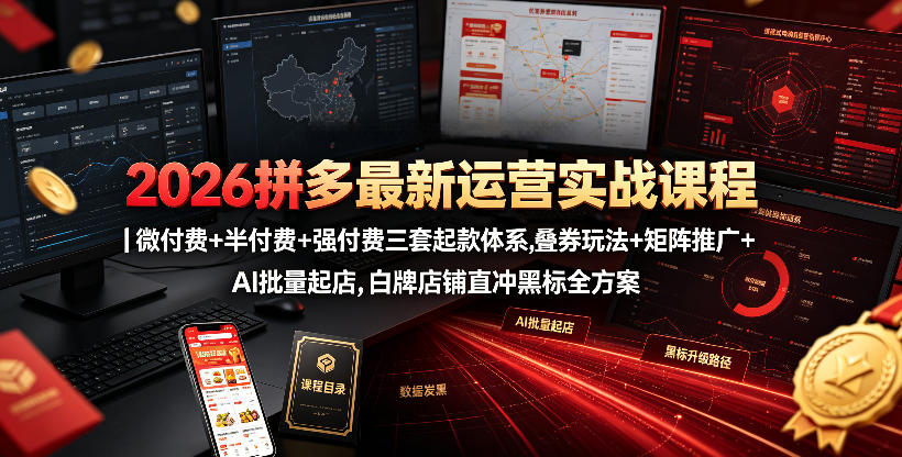 2026拼多多最新运营实战课程|微付费+半付费+强付费三套起款体系,叠券玩法+矩阵推广+AI批量起店,白牌店铺直冲黑标全方案网创吧-网创项目资源站-副业项目-创业项目-搞钱项目网创吧