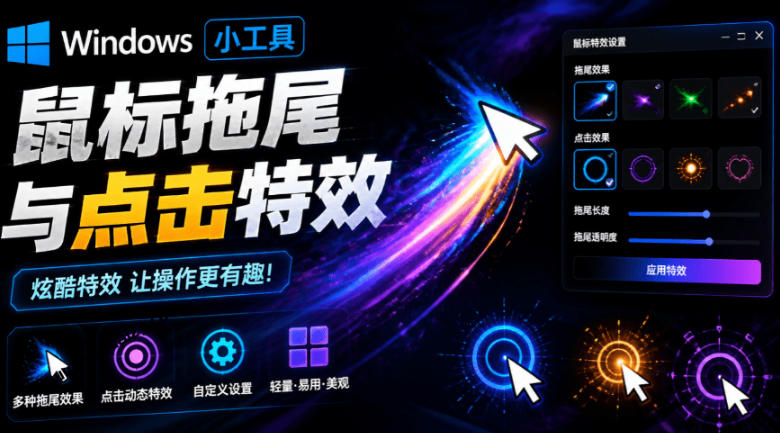 Windows特效小工具!一键给你的鼠标添加拖尾与点击动态特效,吾爱出品,免费使用Mouse Trail网创吧-网创项目资源站-副业项目-创业项目-搞钱项目网创吧