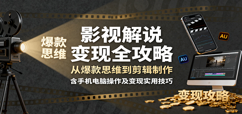 影视解说变现全攻略：从爆款思维到剪辑制作，含手机电脑操作及变现实用技巧网创吧-网创项目资源站-副业项目-创业项目-搞钱项目网创吧
