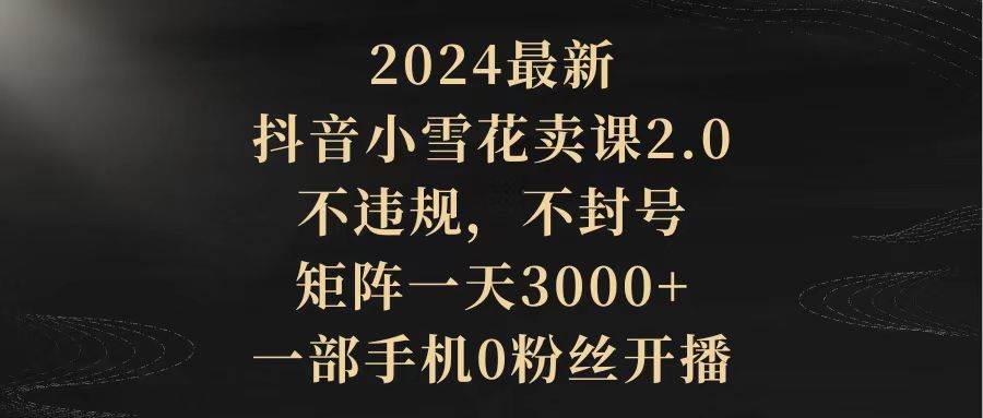 (9639期)2024最新抖音小雪花卖课2.0 不违规 不封号 矩阵一天3000+一部手机0粉丝开播网创吧-网创项目资源站-副业项目-创业项目-搞钱项目网创吧