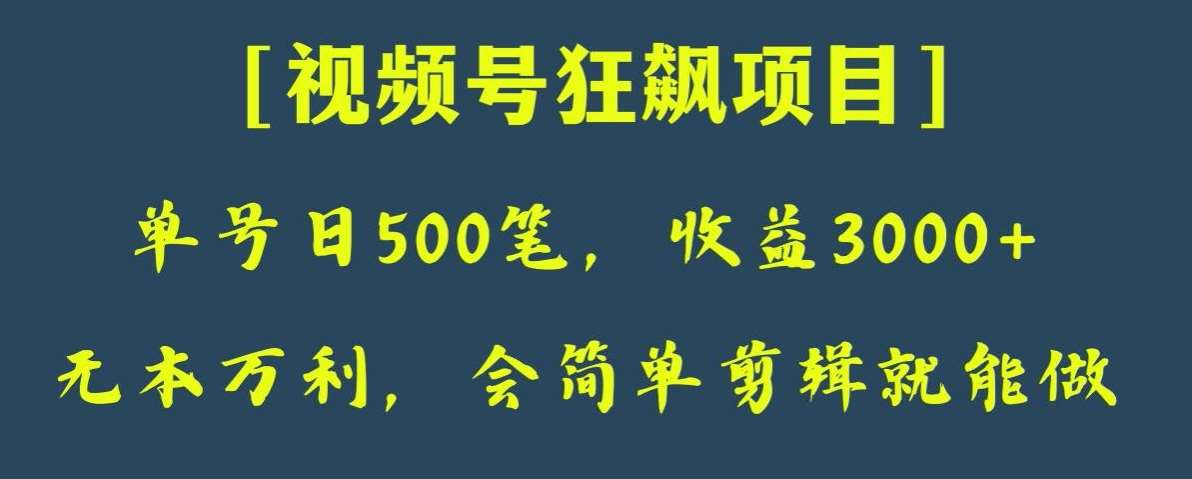日收款500笔,纯利润3000+,视频号狂飙项目,会简单剪辑就能做【揭秘】网创吧-网创项目资源站-副业项目-创业项目-搞钱项目网创吧