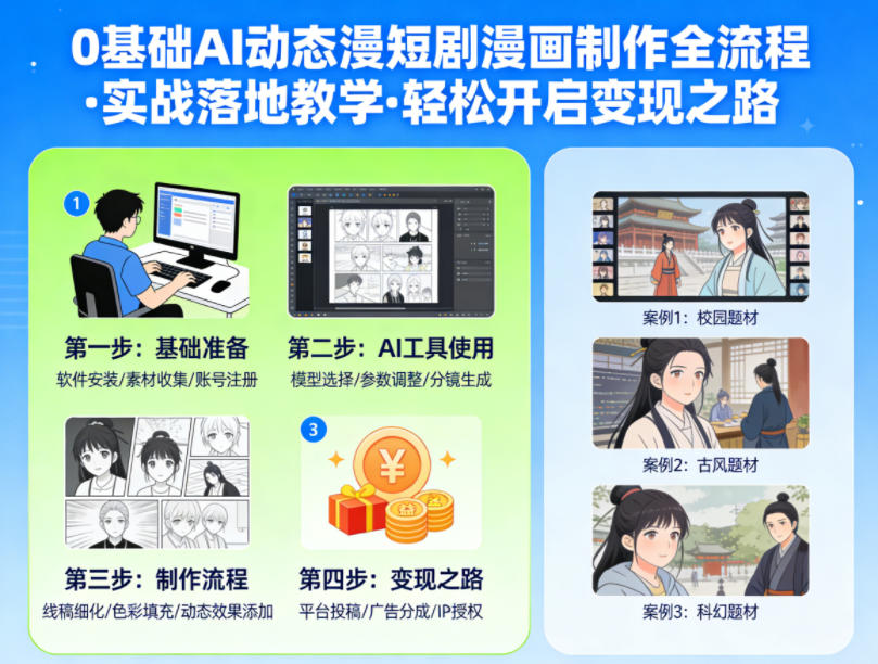 0基础AI动态漫短剧漫画制作全流程,实战落地教学,轻松开启变现之路网创吧-网创项目资源站-副业项目-创业项目-搞钱项目网创吧