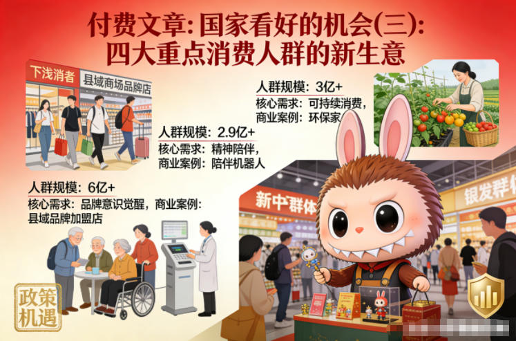 付费文章:国家看好的机会(三):四大重点消 费人群的新生意网创吧-网创项目资源站-副业项目-创业项目-搞钱项目网创吧
