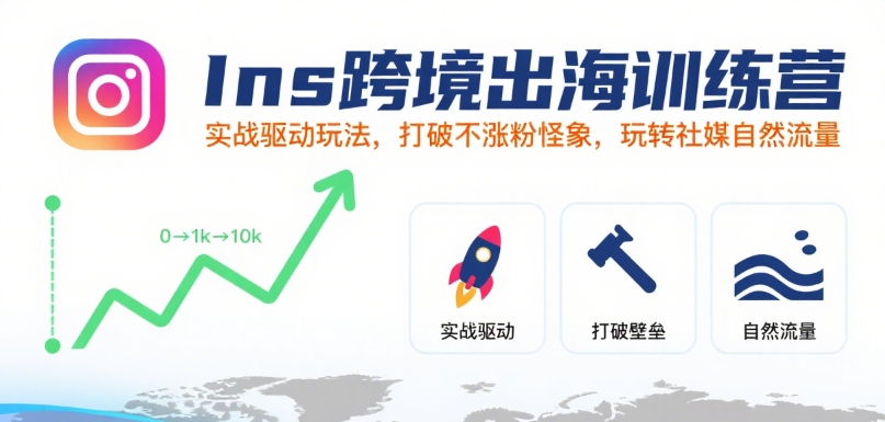 Ins跨境出海训练营,实战驱动玩法,打破不涨粉怪象,玩转社媒自然流量网创吧-网创项目资源站-副业项目-创业项目-搞钱项目网创吧