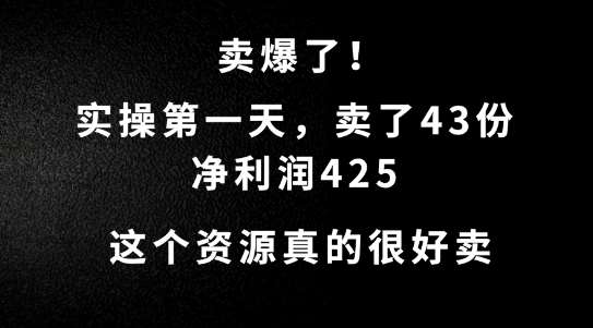 这个资源,需求很大,实操第一天卖了43份,净利润425【揭秘】网创吧-网创项目资源站-副业项目-创业项目-搞钱项目网创吧