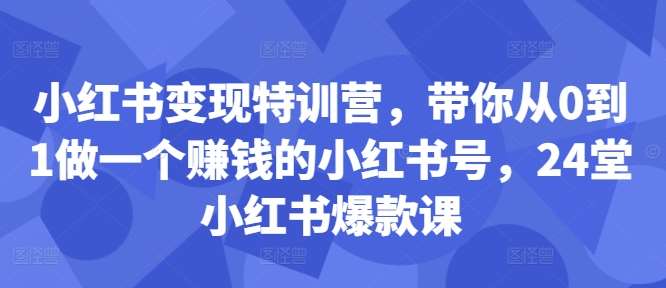 小红书变现特训营,带你从0到1做一个赚钱的小红书号,24堂小红书爆款课网创吧-网创项目资源站-副业项目-创业项目-搞钱项目网创吧