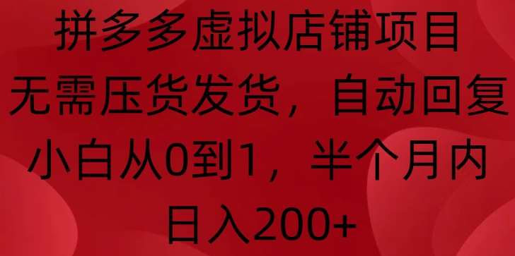 拼多多虚拟店铺项目,无需压货发货,自动回复,小白从0到1,半个月内日入200+【揭秘】网创吧-网创项目资源站-副业项目-创业项目-搞钱项目网创吧