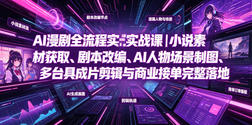 AI漫剧全流程实战课|小说素材获取、剧本改编、AI人物场景制图、多工具成片剪辑、平台付费变现与商业接单完整落地网创吧-网创项目资源站-副业项目-创业项目-搞钱项目网创吧