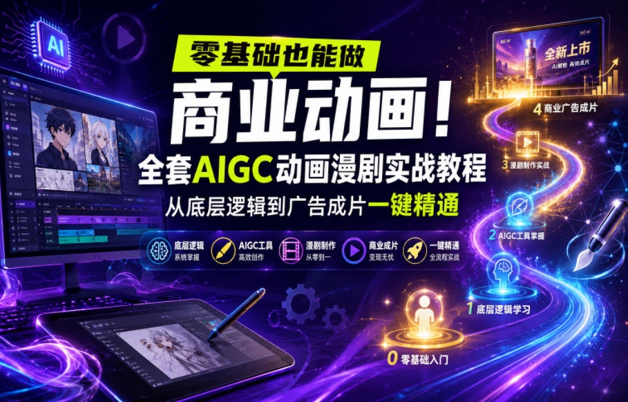 零基础也能做商业动画!全套AIGC动画漫剧实战教程,从底层逻辑到广告成片一键精通网创吧-网创项目资源站-副业项目-创业项目-搞钱项目网创吧