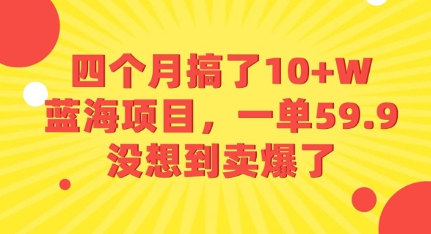 四个月搞了10+W的蓝海项目,一单59.9米,没想到卖爆了网创吧-网创项目资源站-副业项目-创业项目-搞钱项目网创吧