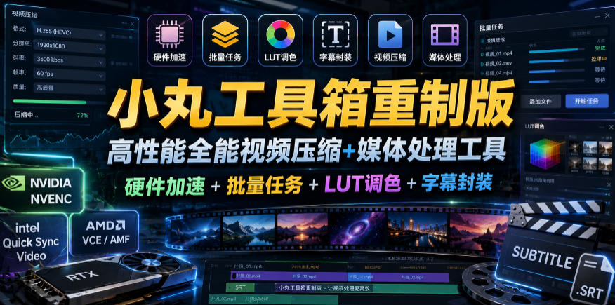 小丸工具箱重制版–高性能全能视频压缩+媒体处理工具|硬件加速+批量任务+LUT调色+字幕封装网创吧-网创项目资源站-副业项目-创业项目-搞钱项目网创吧