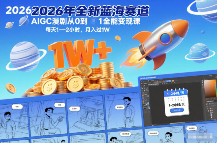 2026年全新蓝海赛道AIGC漫剧从0到1全能变现课，每天1—2小时，月入过1W网创吧-网创项目资源站-副业项目-创业项目-搞钱项目网创吧