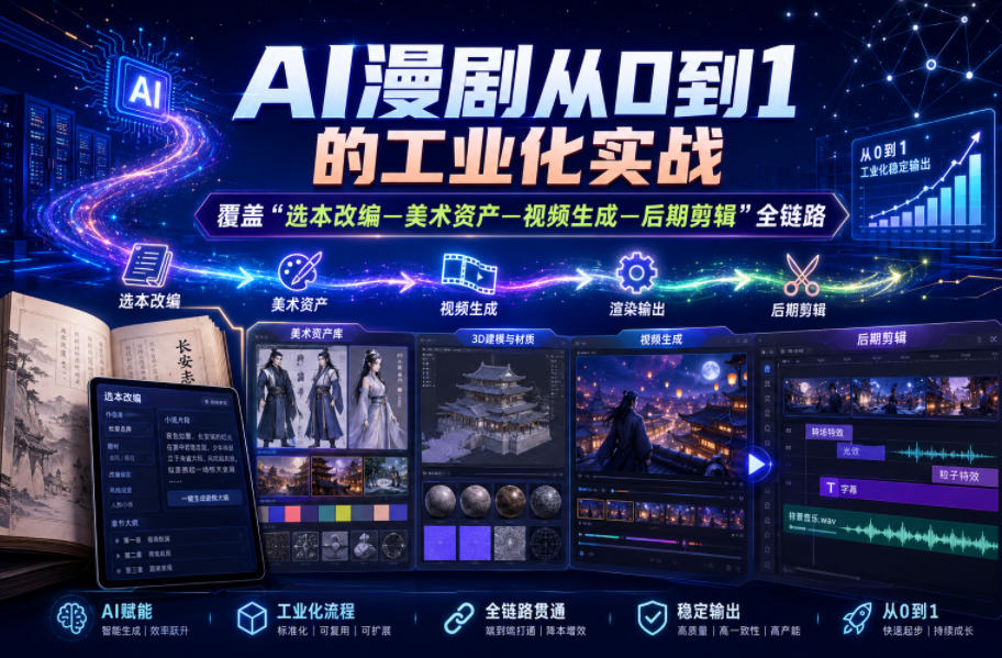 AI漫剧从0到1的工业化实战,覆盖“选本改编—美术资产—视频生成—后期剪辑”全链路(更新6月)网创吧-网创项目资源站-副业项目-创业项目-搞钱项目网创吧