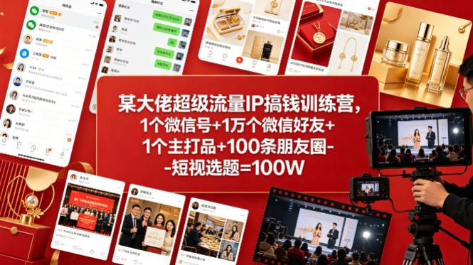 某大佬超级流量IP搞钱训练营,1个微信号+1万个微信好友+1个主打品+100条朋友圈-短视选题=100W网创吧-网创项目资源站-副业项目-创业项目-搞钱项目网创吧