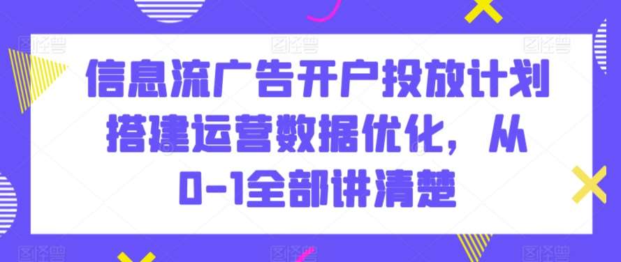 信息流广告开户投放计划搭建运营数据优化,从0-1全部讲清楚网创吧-网创项目资源站-副业项目-创业项目-搞钱项目网创吧