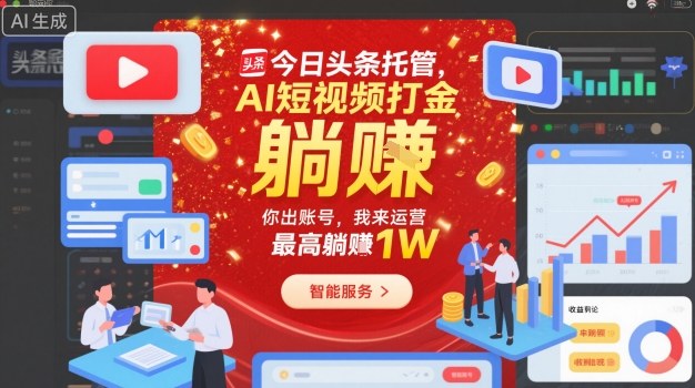 今日头条托管，AI短视频打金，你出账号，我来运营，最高躺賺1W【揭秘】网创吧-网创项目资源站-副业项目-创业项目-搞钱项目网创吧