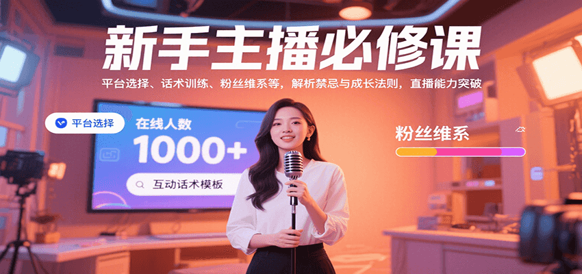 新手主播必修课:平台选择、话术训练、粉丝维系等,解析禁忌与成长法则,突破直播能力网创吧-网创项目资源站-副业项目-创业项目-搞钱项目网创吧