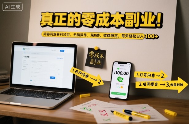 真正的零成本副业!问卷调查暴利项目,无脑操作,纯0撸,收益稳定,每天轻松日入100+【揭秘】网创吧-网创项目资源站-副业项目-创业项目-搞钱项目网创吧