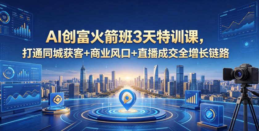 AI创富火箭班3天特训课，打通同城获客+商业风口+直播成交全增长链路，2026年4月新课网创吧-网创项目资源站-副业项目-创业项目-搞钱项目网创吧