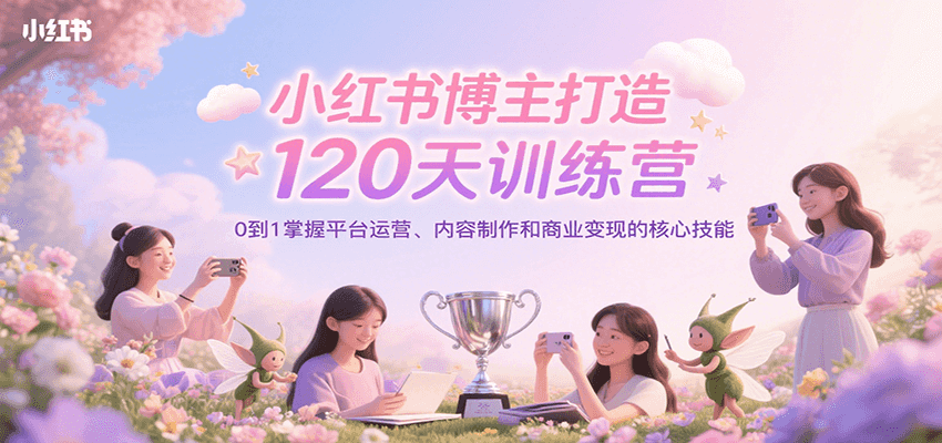 小红书博主打造120天训练营，0到1掌握平台运营、内容制作和商业变现网创吧-网创项目资源站-副业项目-创业项目-搞钱项目网创吧
