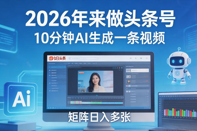 2026年来做头条号,10分钟AI生成一条视频,矩阵日入多张网创吧-网创项目资源站-副业项目-创业项目-搞钱项目网创吧