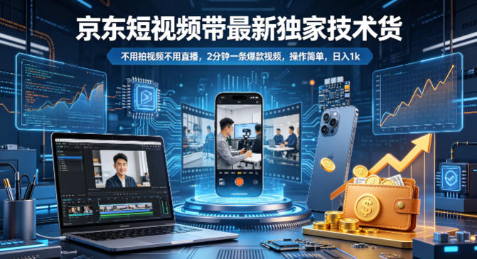 京东短视频带货最新独家技术，不用拍视频不用直播，2分钟一条爆款视频，操作简单，日入1k+【揭秘】网创吧-网创项目资源站-副业项目-创业项目-搞钱项目网创吧