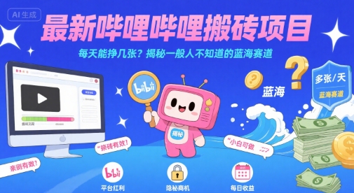 最新哔哩哔哩上B站搬砖项目,每天能挣几张?揭秘一般人不知道的蓝海赛道网创吧-网创项目资源站-副业项目-创业项目-搞钱项目网创吧