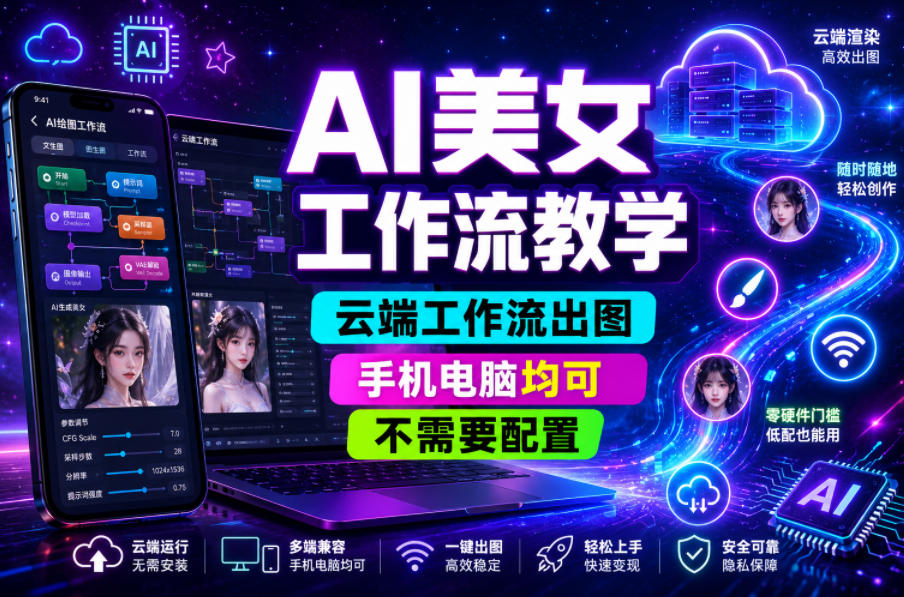 AI美女工作流教学,云端工作流出图,手机电脑均可,不需要配置,快速起号涨粉网创吧-网创项目资源站-副业项目-创业项目-搞钱项目网创吧
