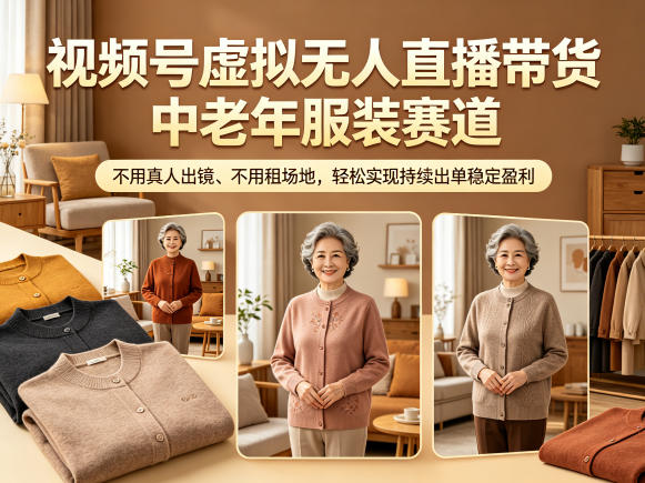 视频号虚拟无人直播带货中老年服装赛道，不用真人出镜、不用租场地，轻松实现持续出单稳定盈利网创吧-网创项目资源站-副业项目-创业项目-搞钱项目网创吧
