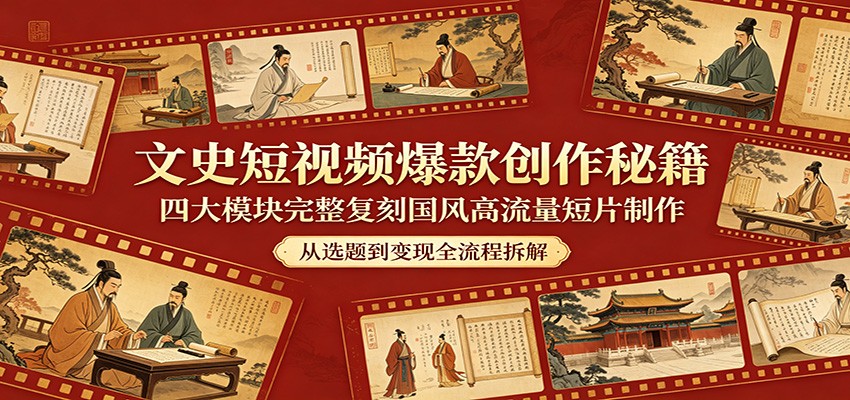 文史短视频爆款创作秘籍:四大模块完整复刻国风高流量短片制作网创吧-网创项目资源站-副业项目-创业项目-搞钱项目网创吧