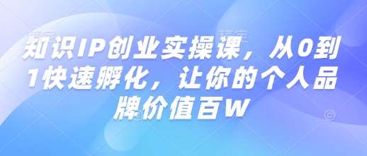 知识IP创业实操课,从0到1快速孵化,让你的个人品牌价值百W网创吧-网创项目资源站-副业项目-创业项目-搞钱项目网创吧