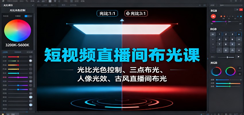短视频直播间布光课：光比光色控制、三点布光、人像光效、古风直播间布光网创吧-网创项目资源站-副业项目-创业项目-搞钱项目网创吧